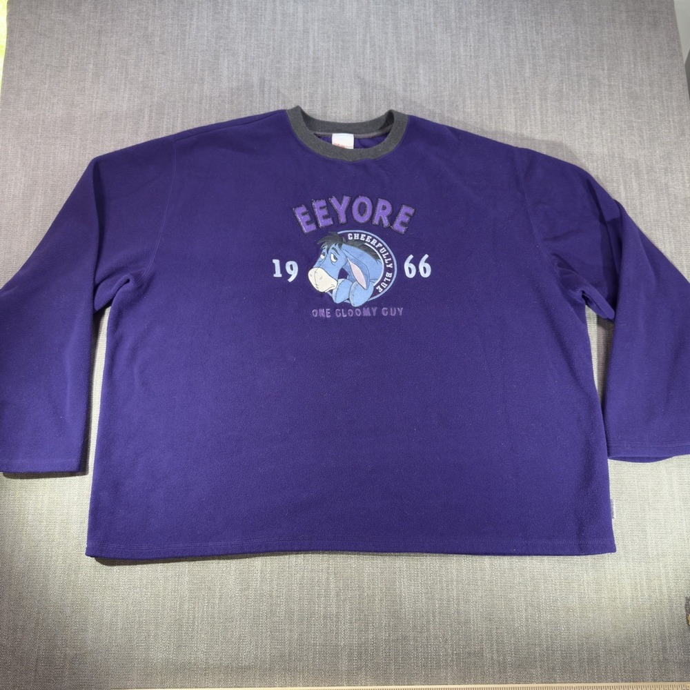 Disney Store Eeyore Sweatshirt Mens 2XL Purple Graphic Fleece Crewneck Pullover